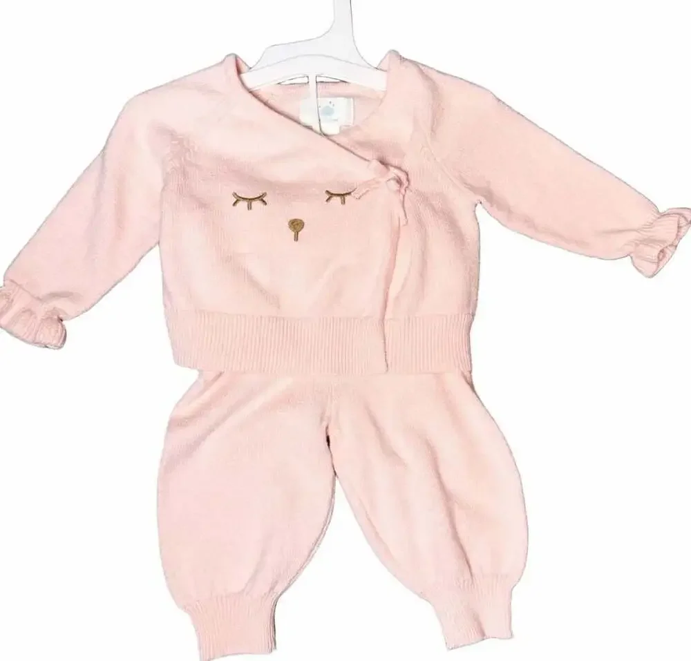 Cloud Island Pink Sleeping Bunny Knit Cardigan and Pants Set Newborn